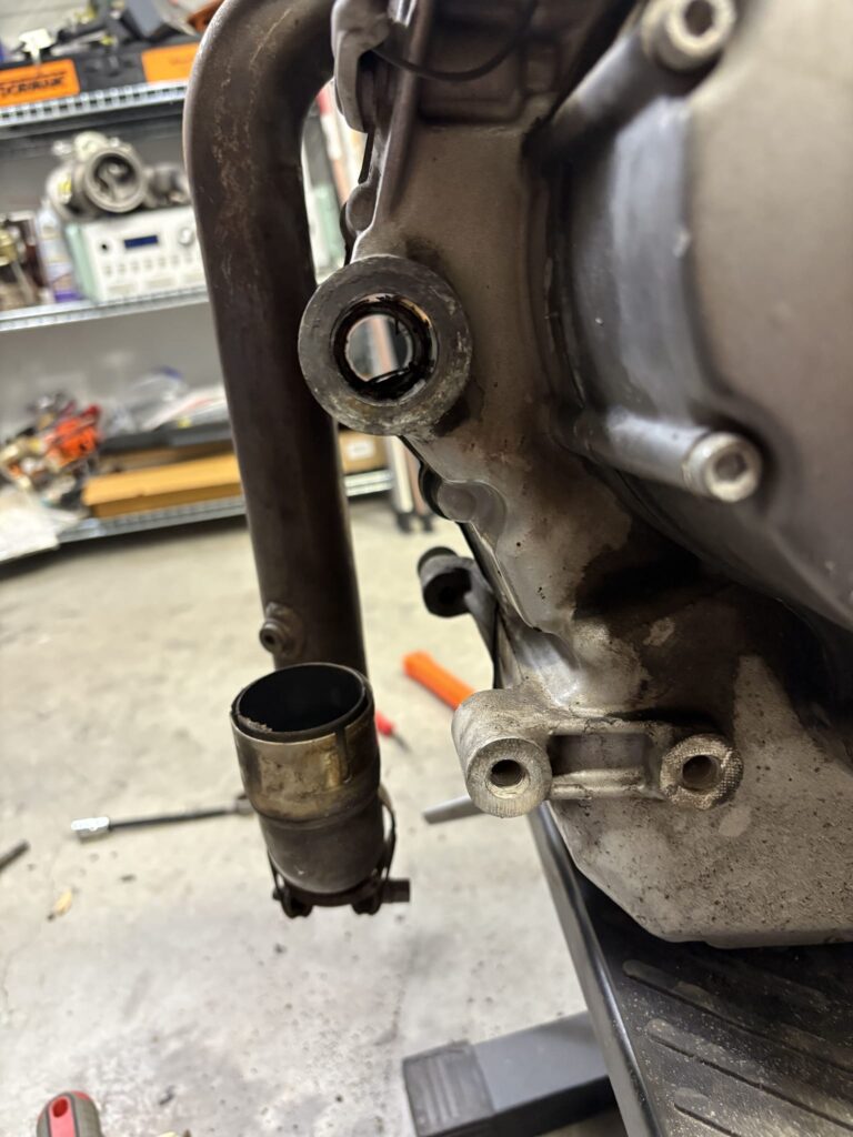 Swingarm pivot boss cast into the side of the Ducati engine case