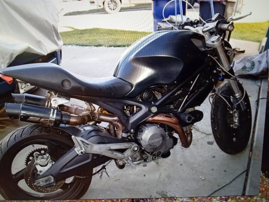 Another listing photo of the crashed Ducati Monster 696