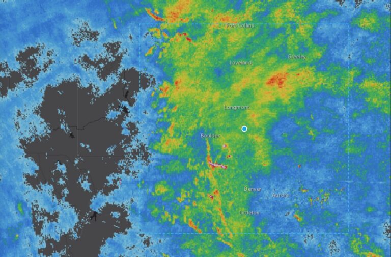 Rainfall heatmap of Erie, Colorado and the Front Range built from a week of weather radar frames